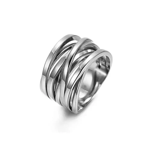 New Silver Intertwined Statement Ring on a white background