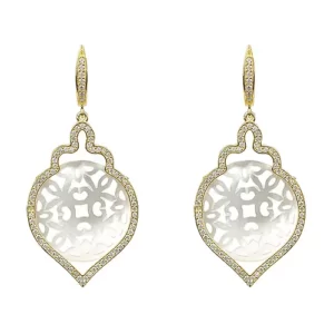 the front view of the 22k Gold Plated Mother of Pearl Teardrop Earrings