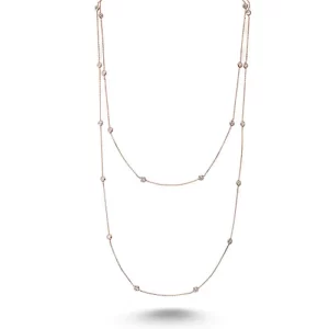 close up photo of the rose gold plated 925 Sterling Silver Long Mimosa Necklace