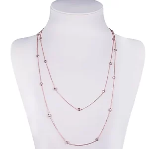 the 925 Sterling Silver Long Mimosa Necklace in rose gold plating