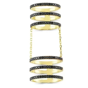 the Black 6 Band Linked Silver Stacked Ring in gold